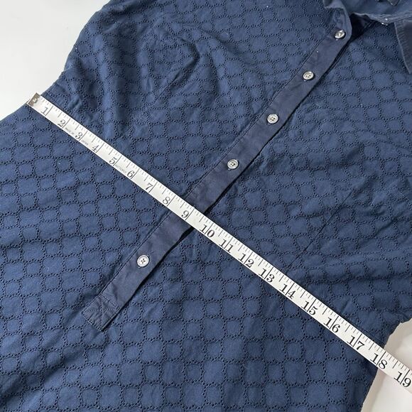 Lands End Eyelet Popover Dress Sz 14 Navy Blue Midi Vacation Career Pockets - Picture 11 of 15